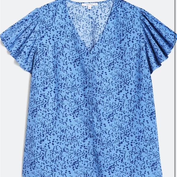 Cap/Ruffle Sleeve Blue Blouse - Picture 1 of 6